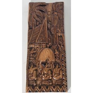 Carved Wood Palauan Storyboard Legends Tribal Culture 19x7.5